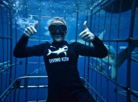 Happy Shark Cage Diver